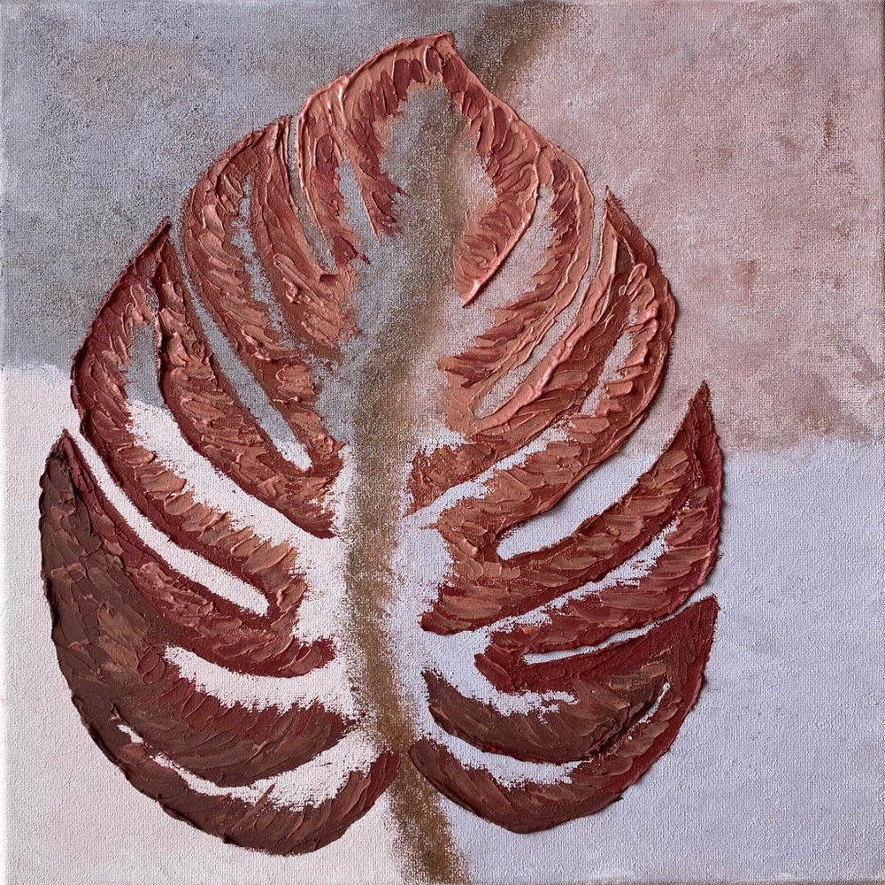 LAST CHANCE SALE!ORIGINAL TEXTURED Canvas Painting ABSTRACT Leaf Monstera12x12in